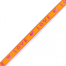 Ribbon text "Love" Neon orange-pink